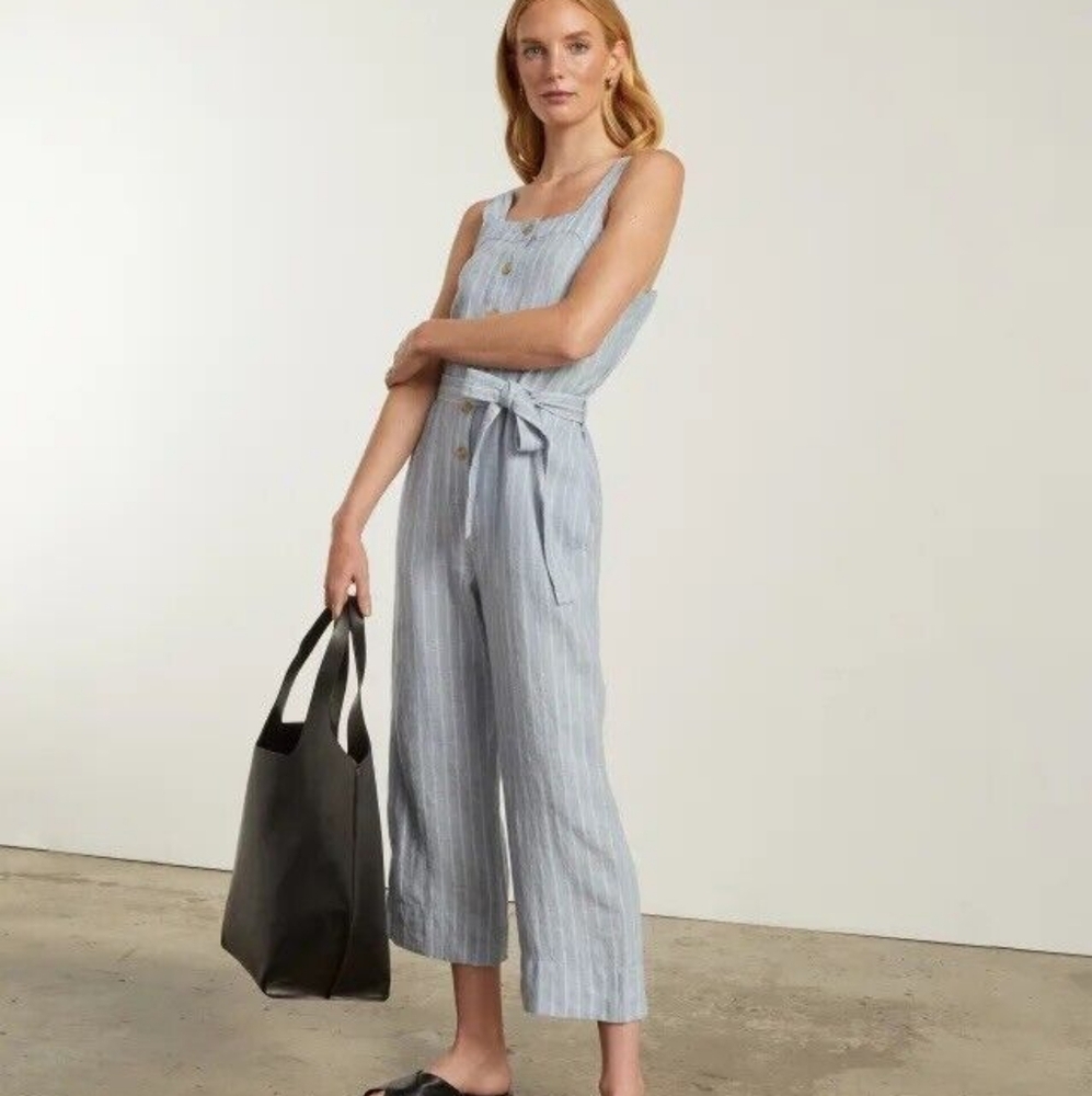 Everlane The Linen Striped Jumpsuit Size 6 NO BELT